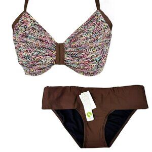 NWT Next By Athena Swim Suit Bikini Top 36D Bottom S 2PCs Brown Beach Vacation